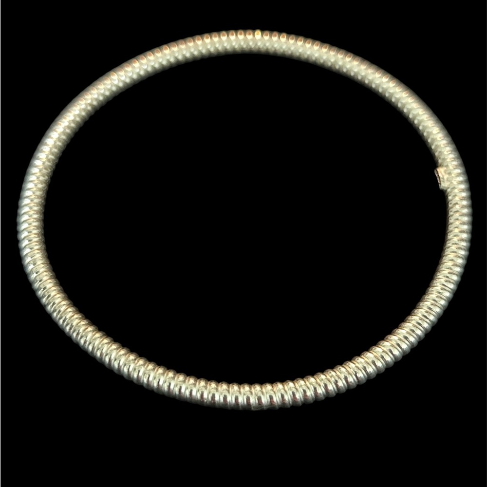 Vintage Sterling Silver 925 Thailand Ribbed Snake Gas Pipe Bangle Bracelet - Picture 3 of 6